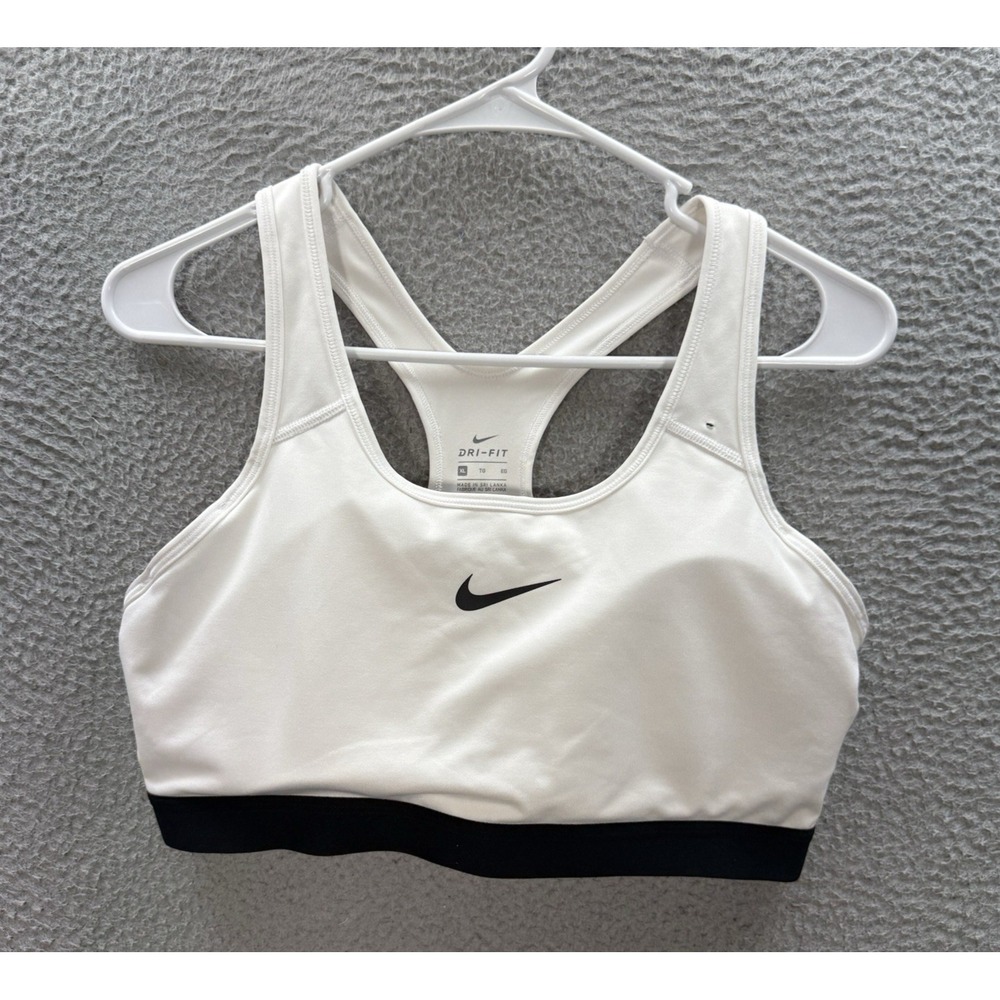 Nike Sports Bra Womens XL White Black Dri Fit Racerback Removable Pads Yoga Gym